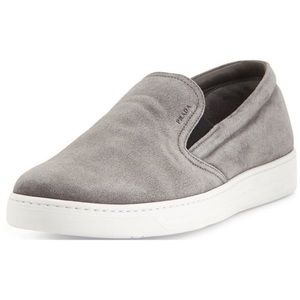 Prada Women’s Grey Suede Slip-On Sneakers Size 38